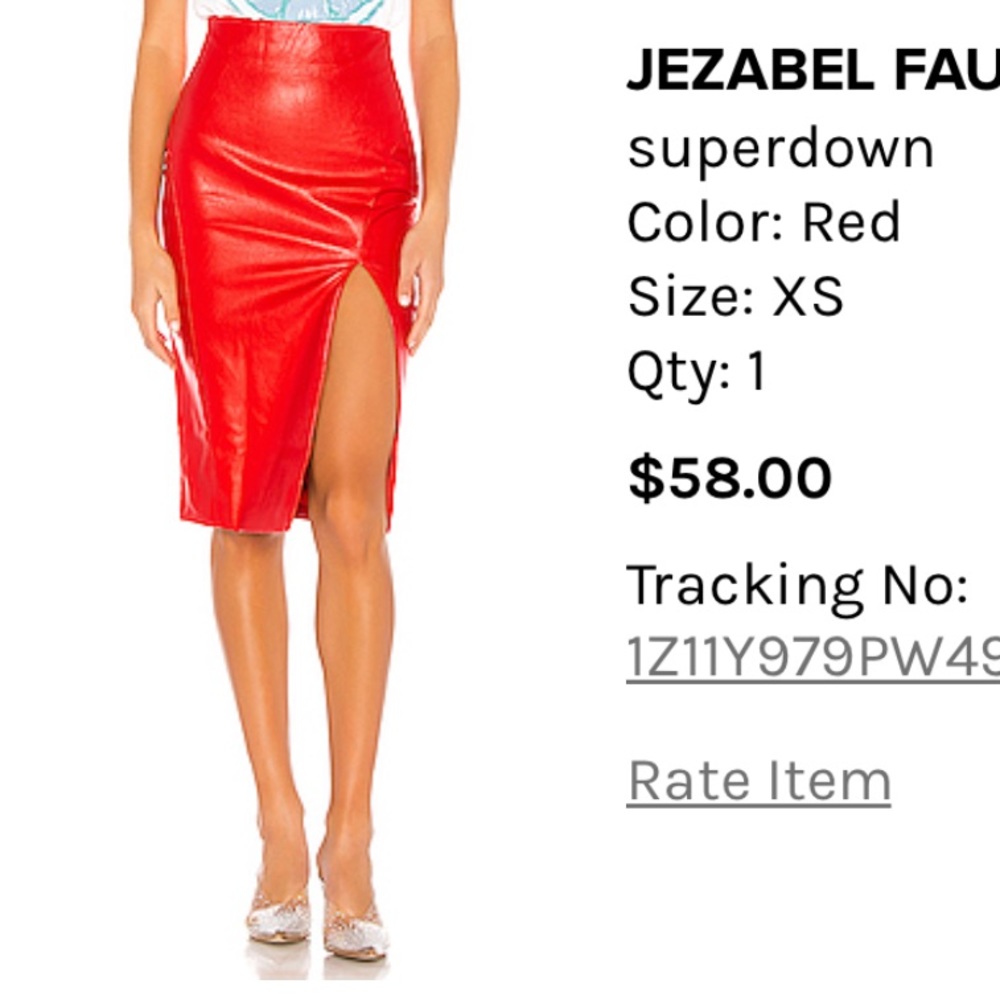 superdown Red Faux Leather Pencil Skirt with Front Slit